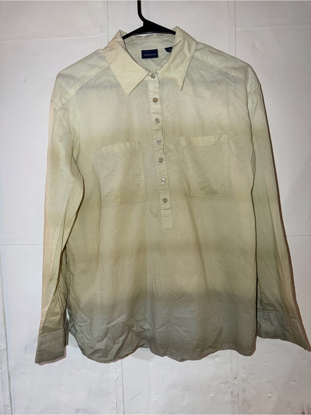 Westbound Women’s 100% cotton Long-Sleeve Button Down Shirt in Light Green Ombre